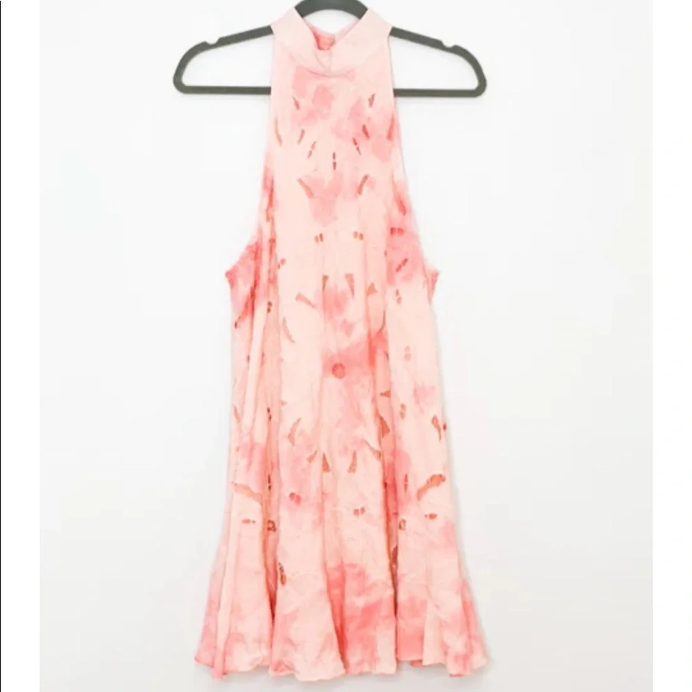 Free People Ombre Pink Floral Halter Dress Keyhole Back - Picture 5 of 6